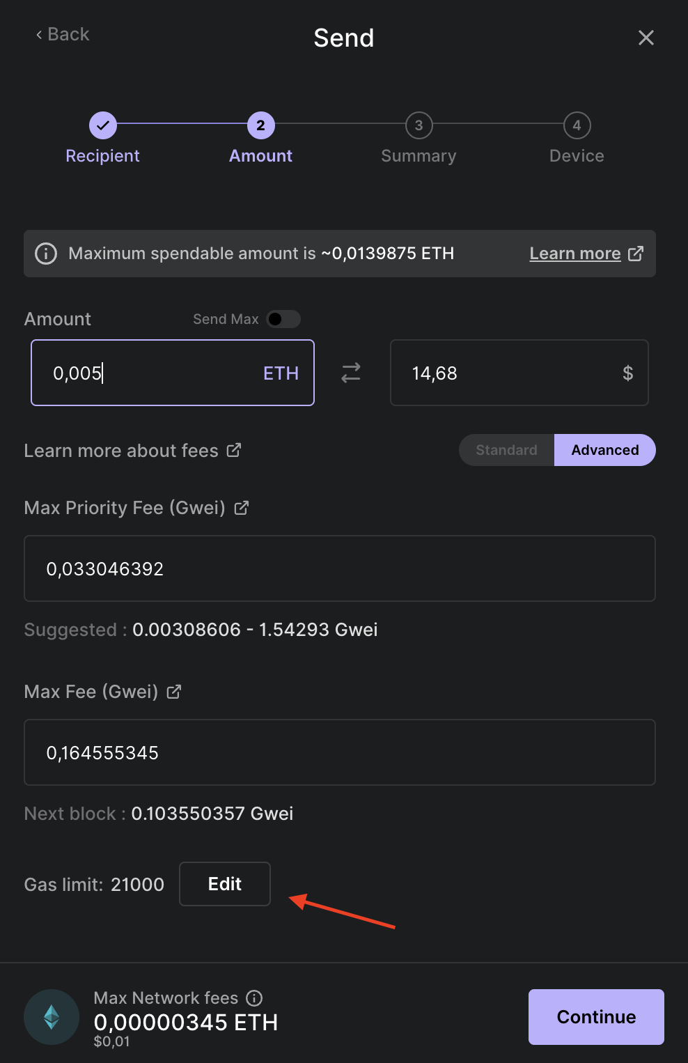Send a custom Ethereum transaction in Ledger Wallet™ (formerly Ledger Live)