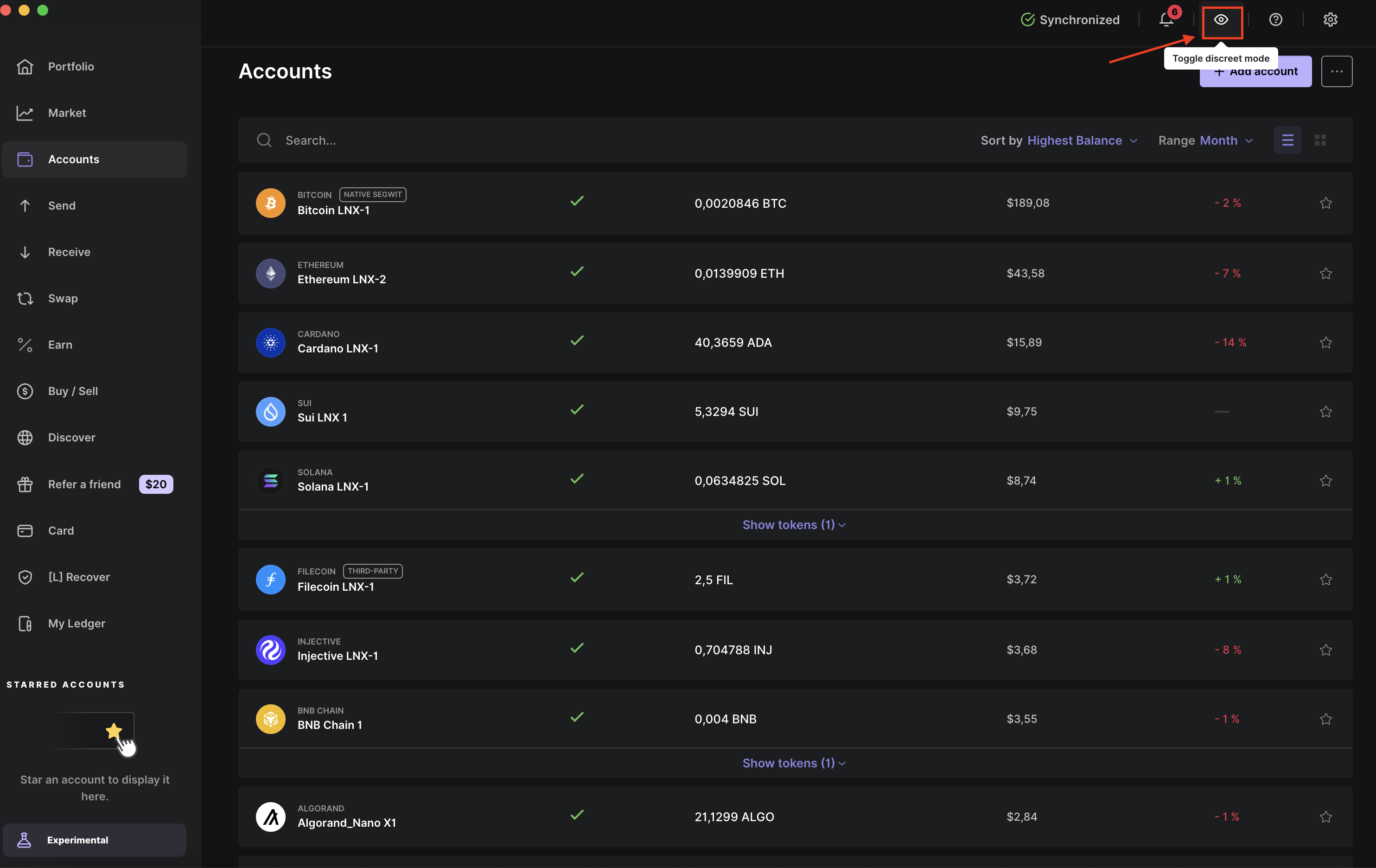 Ledger Wallet™（旧Ledger Live）で非表示モードを有効にする